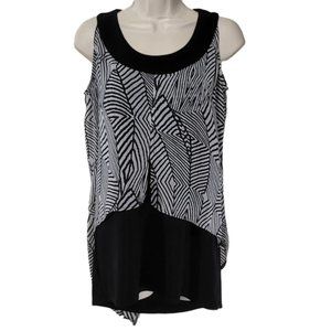 Picadilly Fashions Sleeveless Black White Stripe Lined Scoop Neck Blouse Small